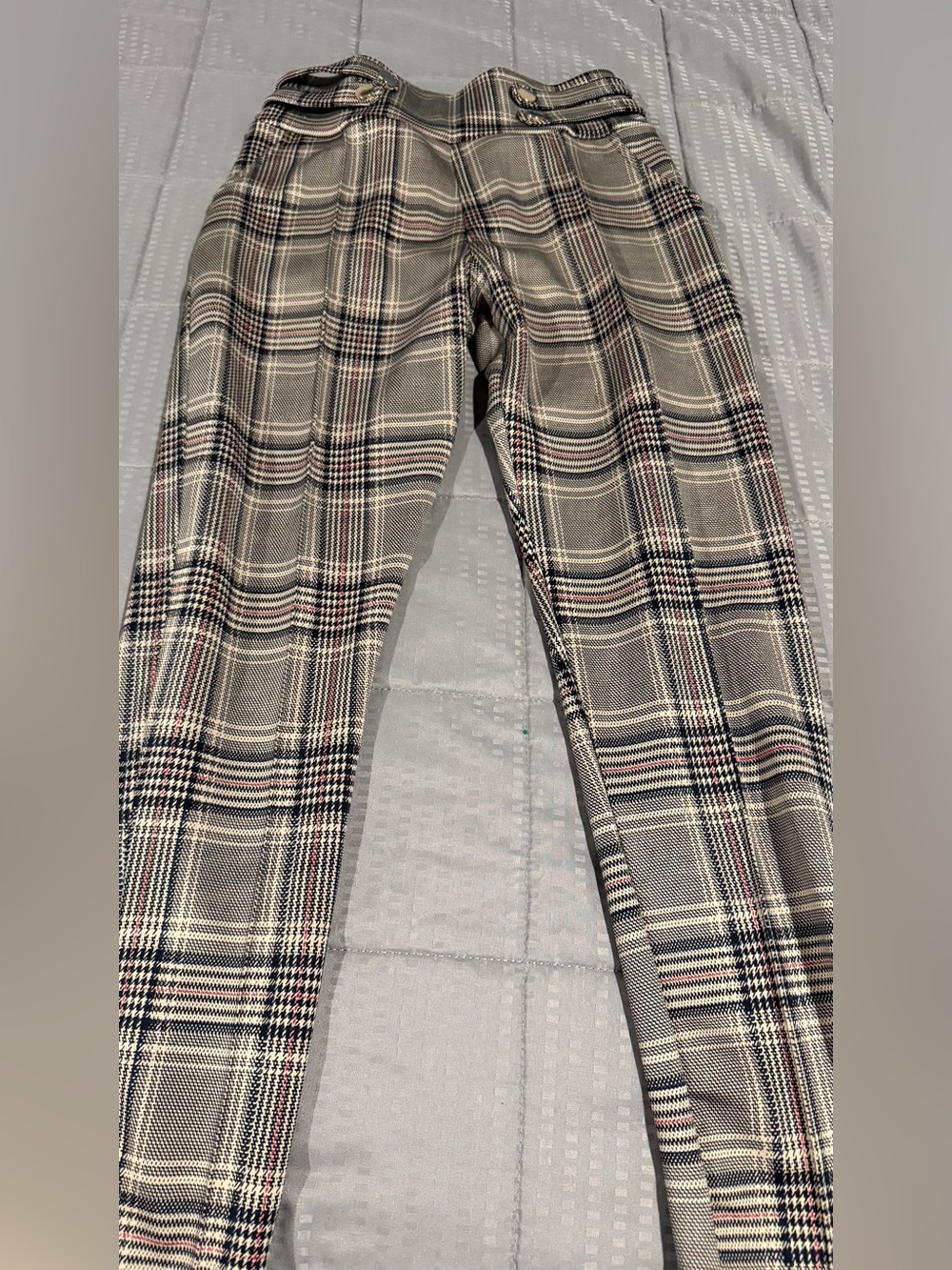 Harper Plaid Chinos in Grey and Cream with Black Accent